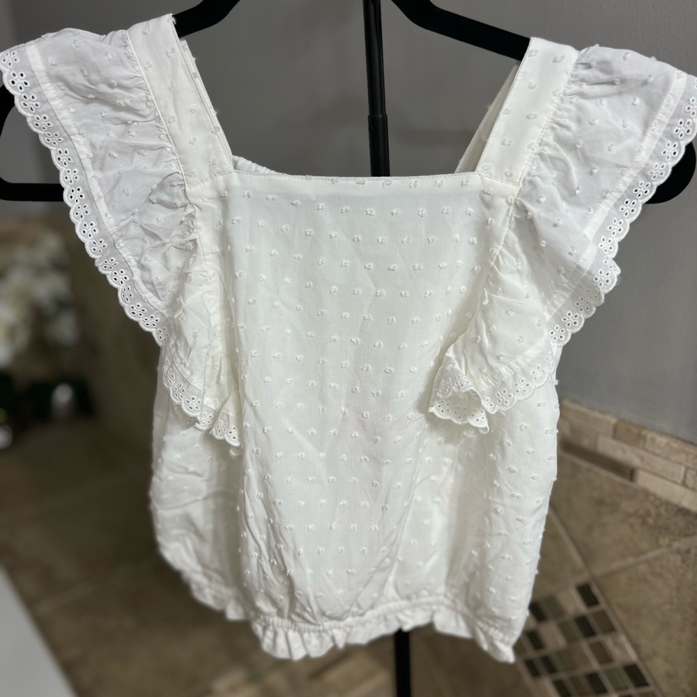 Epic Threads White Ruffled Blouse with Square Neckline